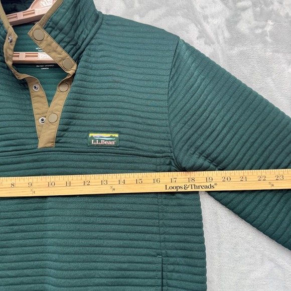 L.L. Bean Airlight Sweater Men Small Green Knit Slightly Fitted 1/4 Snap Button - Picture 6 of 8